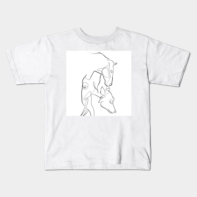 horse elephant wolf sketch Kids T-Shirt by kausar the line